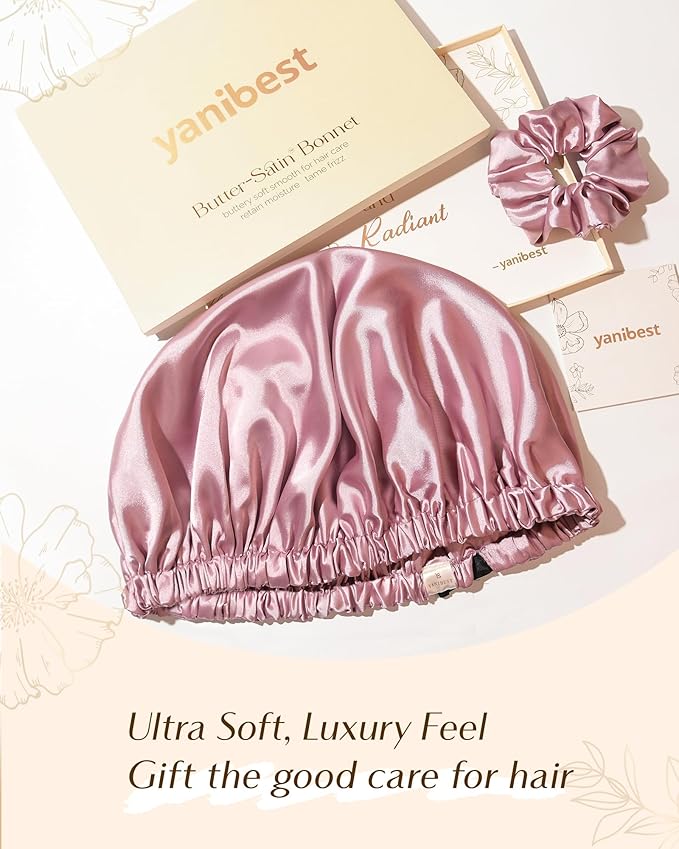 YANIBEST Adjustable Silk Bonnet Double Layer Satin Bonnet Hair Bonnet for Sleeping Bonnets for Women Hats Curly Natural Hair, Brown