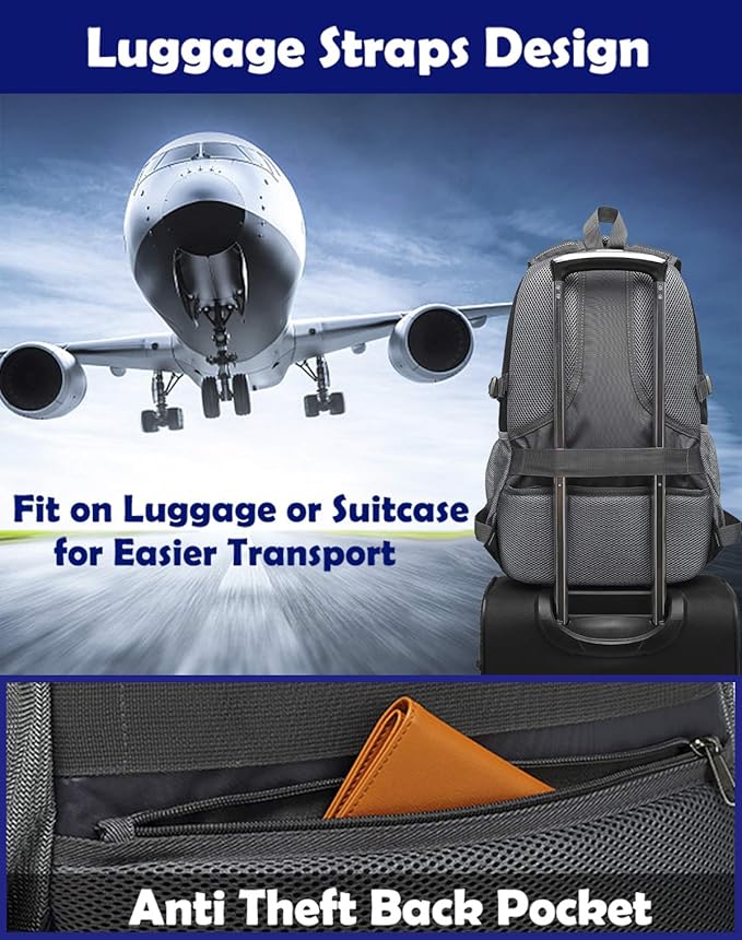 Backpack for College Sturdy Bookbag Travel Business with USB Charging Port Laptop compartment Chest Straps Anti Theft Night Light Reflective (Purple)