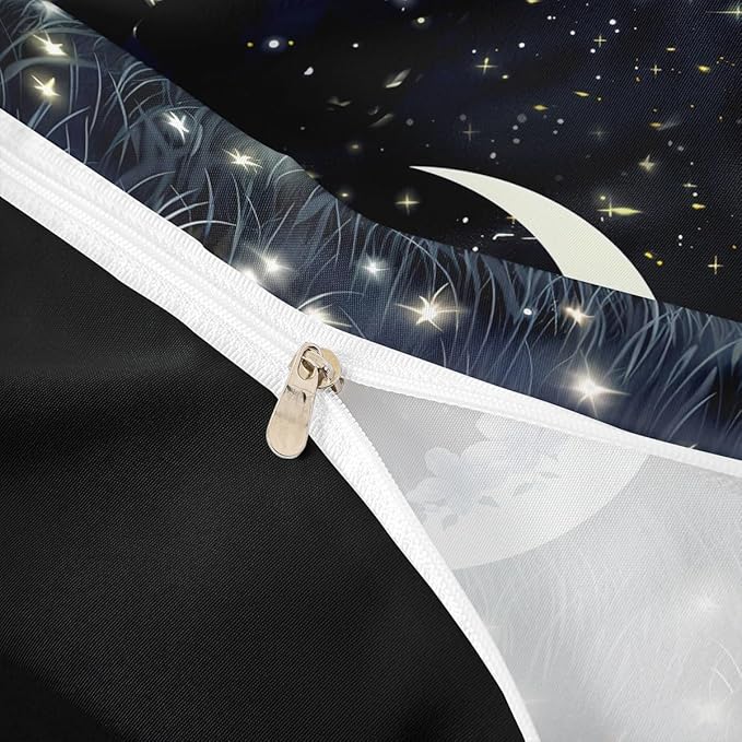 Castle Fairy Moon Duvet Cover Full Size Starry Sky Theme Bedding Set Fashion Romantic Plant Flower Galaxy Print Comforter Cover for Kids Teen Boy Girl Bedroom Decoration