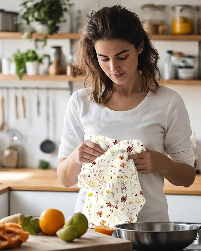 Microfiber Kitchen Towels - Set of 2 Dish Towels for Kitchen 18 x 26 Inch Home Decoration Grow Flower Cute Spring Hand Towels Soft & Absorbent Aesthetic Design