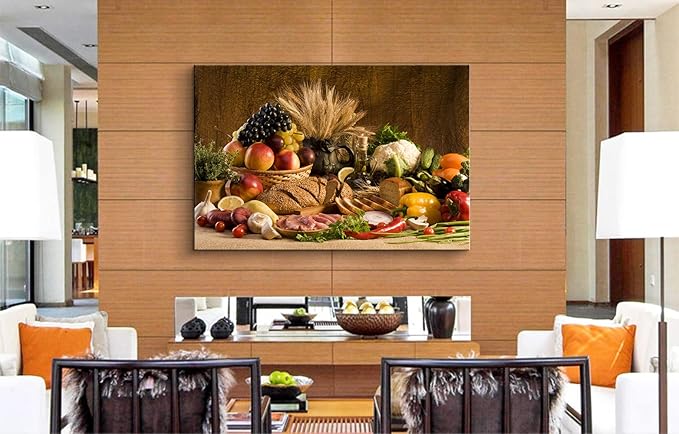 Kitchen Wall Decor Bread Vegetable Fruit Canvas Wall Art Kitchen Decorations Dining Room Decor wall art Healthy Eating Fruit Wall Art Food Wall Art for Dining Room Ready to Hang (28''Hx40''W)