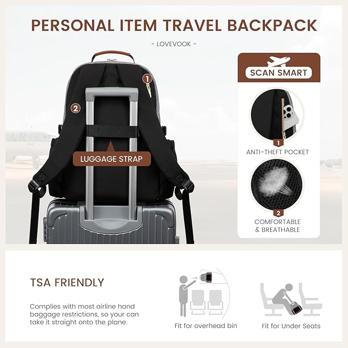 LOVEVOOK Laptop Backpack for Women with Pouch Pocket for Large Capacity Cup,15.6 Inch Teacher Nurse College Work Backpack Purse,Waterproof Laptop Bag Computer Back Pack for Travel, Grey-Black-Brown