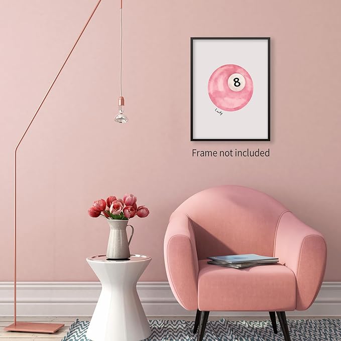 XSCQ Pink 8 Ball Wall Art Vintage Trendy Preppy Pool Ball Posters Minimalist Retro Light Pink Canvas Prints Lucky Number Painting for Girly Bedroom Dorm Wall Decor 16x24 inch Unframed