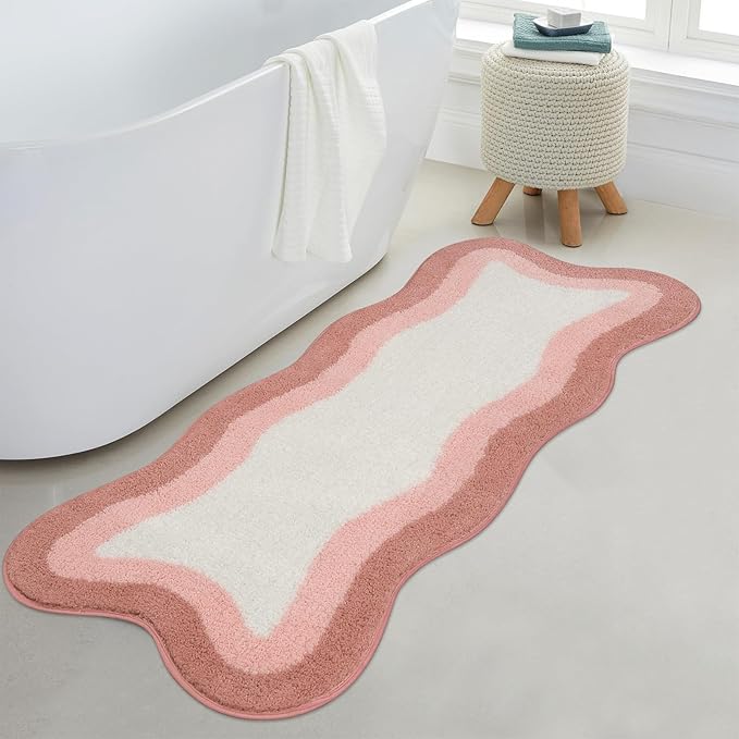 HAOCOO Bathroom Runner Rugs 18x47 inch, Non-Slip Long Rug Cute Bath Mat, Soft Luxury Shower Mat Microfiber Machine Washable Pink Floor Carpet for Sink Tub (washable rug)