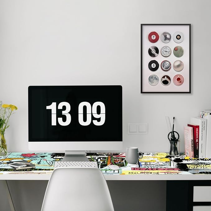 Trendy Retro Disco Wall Art - Vintage 8 Ball Poster, Funky Music Record Decor, 24x36 inch Black Framed Canvas Print