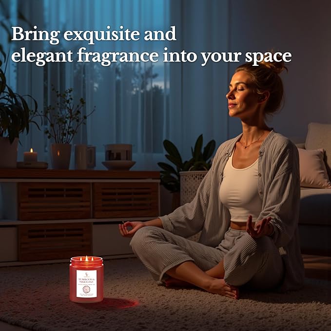 Teakwood & Mahogany Large Scented Candle, 3-Wick 22oz Long Lasting Scented Candle, Natural Soy Wax Aromatherapy Candle for Home, Autumn Candle Gifts for Women Men