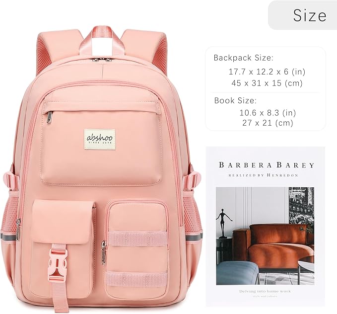 abshoo Big Student Laptop Backpack For College Women Middle High School Teen Girls Bookbag Travel Daypack (Peach Pink)