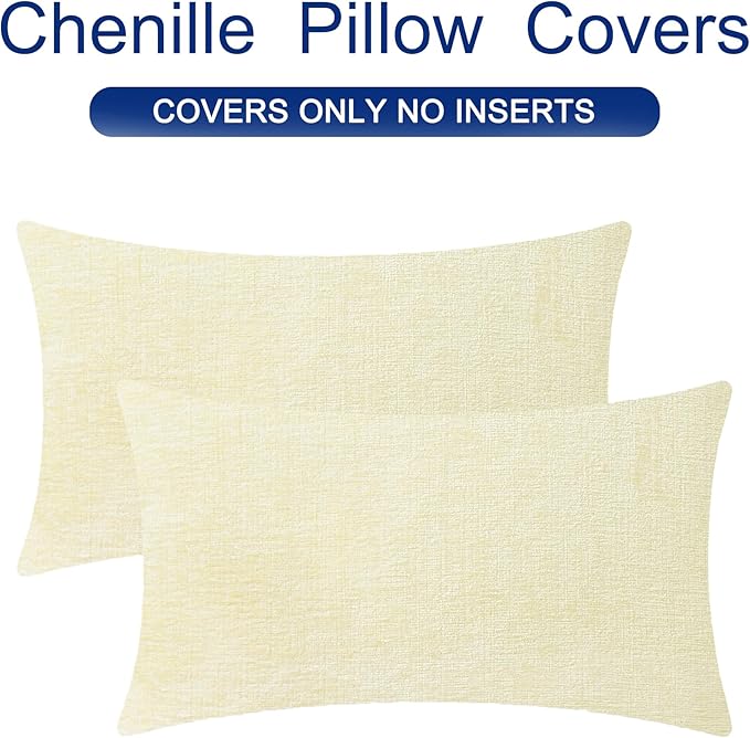 CaliTime Throw Pillow Covers Decorative 12 X 20 Inches Pack of 2 Cozy Chenille Cushion Cases for Couch Sofa Bed Living Room Home Beige