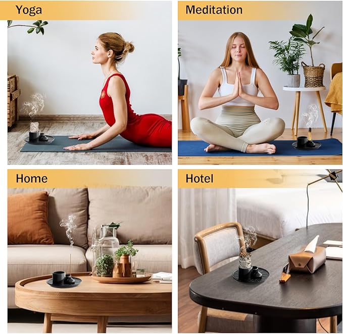 Palo Santo Holder - 4 in 1 Incense & Candle Holder - Ceramic Incense Holder Ash Catcher Tray for Meditation Room - Easy to Clean