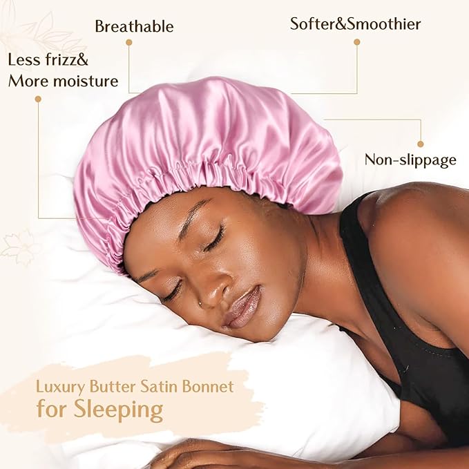 YANIBEST Adjustable Silk Bonnet Double Layer Satin Bonnet Hair Bonnet for Sleeping Bonnets for Women Hats Curly Natural Hair, Pink