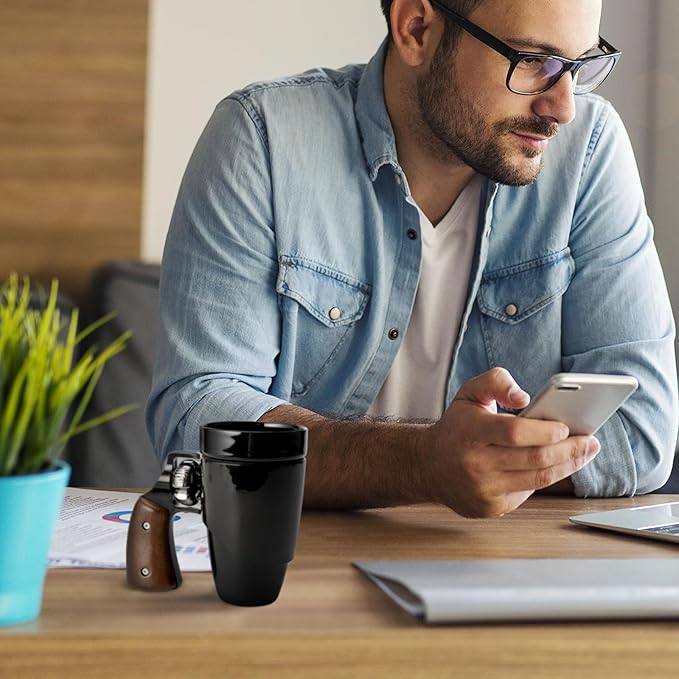 Novelty Coffee Mugs for Men, Ceramic Funny Gun Cup, Revolver Mugs, Birthday Gifts for Father, Black Cool Unique Coffee Mug for Men, Fathers Day Dad Gifts(16 oz BLACK)
