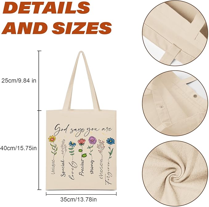 2 Pack Christian Bible Canvas Tote Bag for Women with Makeup Bag Gods Says You Are Bags Floral Tote Bag Aesthetic