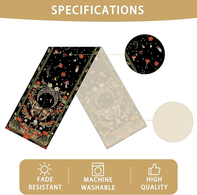 Moth Burlap Table Runner Seasonal Spring Fall Kitchen Dining Linen Table Decoration for Indoor Outdoor Home Party Dinner 13x72 Inch