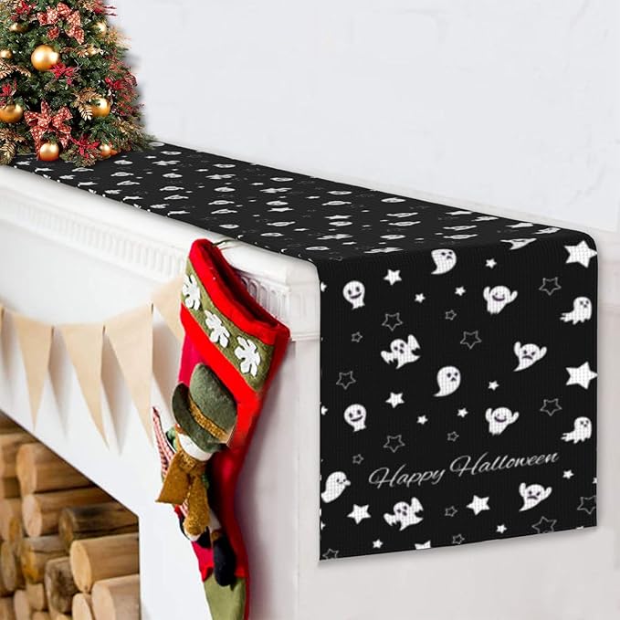 Halloween Table Runner Burlap Kitchen Dining Linen Table Decoration for Indoor Outdoor Home Party Dinner 13x72 Inch