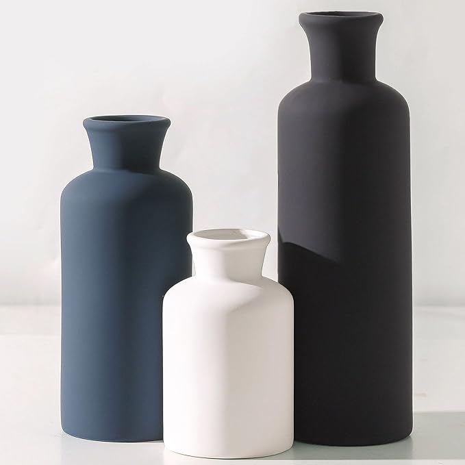 Ceramic Vase Set of 3, Neutral Modern Vases Home Decor Boho Vases Farmhouse Decor Flowers Pampas Vase for Table Mantel Entryway Shelf Living Room Kitchen Bathroom - Mutlicolor