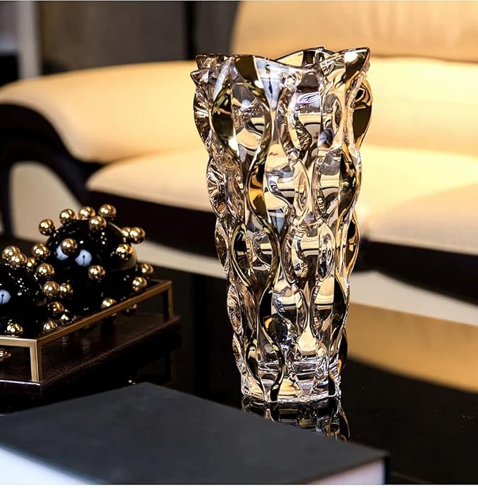 Hand Painted Gold Vase 11" Tall,Flower Vase Decor for Home Dining Table Living Room,Office Wedding Holiday Party,Handmade Decorative Flower Vase.