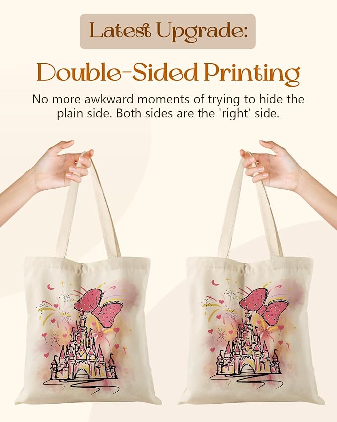 Canvas Tote Bag for Women – Aesthetic Canvas Bag with Zipper Cute Stylish Reusable Shoulder Totes for Shopping Work Daily Vacation, Bow Castle