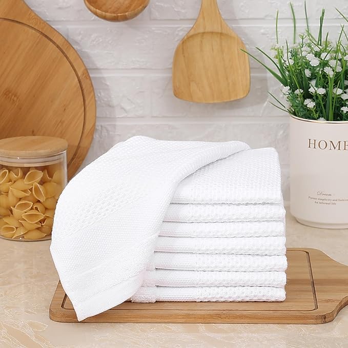 Homaxy 100% Cotton Dish Cloths, 8 Pack - 12 x 12 Inches, Waffle Weave Super Soft and Absorbent Dish Towels Quick Drying Dishcloths, White