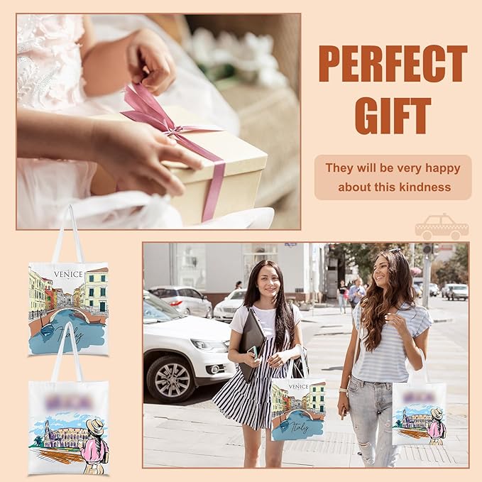 Paterr 4 Pcs City Souvenir Tote Bag-New York Chicago Seattle Los Angeles Boston San Francisco Paris Italy Las Vegas Nashville