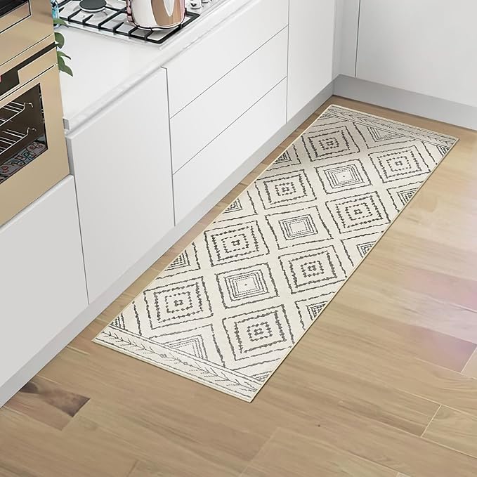 Area Rug 2x8 Rug Machine Washable Non-Slip Low Pile Print Pattern Western Rug for Living Room Bedroom Entryway Tribal Series -Navywhite/Black