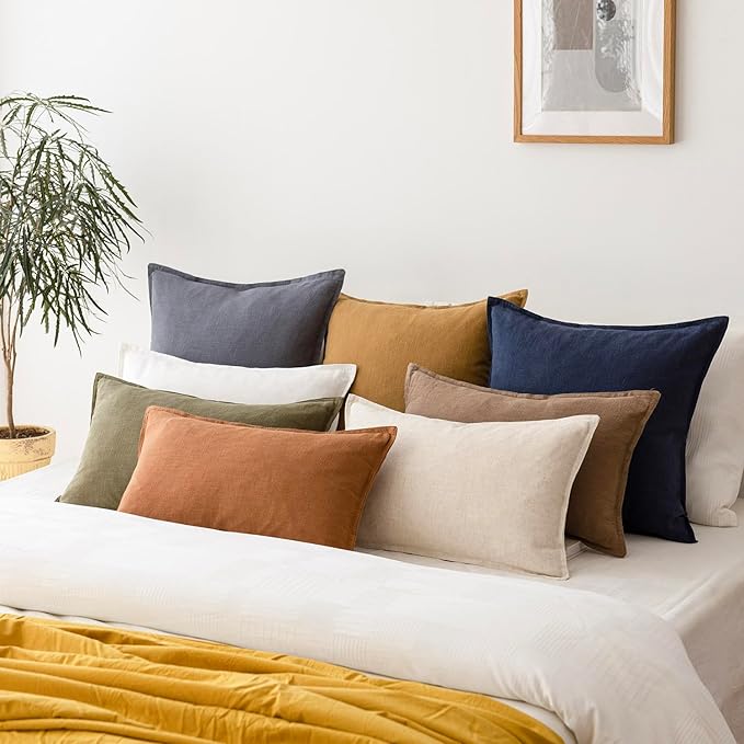 Foindtower Pack of 2, Decorative Linen Soild Throw Pillow Covers Soft Accent Square Cushion Case Boho Farmhouse Pillowcase for Chair Couch Sofa Bedroom Living Room Home Decor 20 x 20 Inch Navy Blue