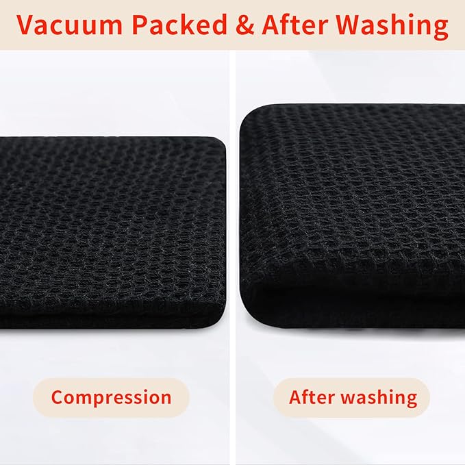 Homaxy 100% Cotton Waffle Weave Kitchen Dish Cloths, Ultra Soft Absorbent Quick Drying Dish Towels, 12 x 12 Inches, 6-Pack, Black