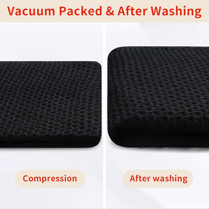 Homaxy 100% Cotton Waffle Weave Kitchen Dish Towels, Ultra Soft Absorbent Quick Drying Cleaning Towel, 13 x 28 Inches, 4-Pack, Black