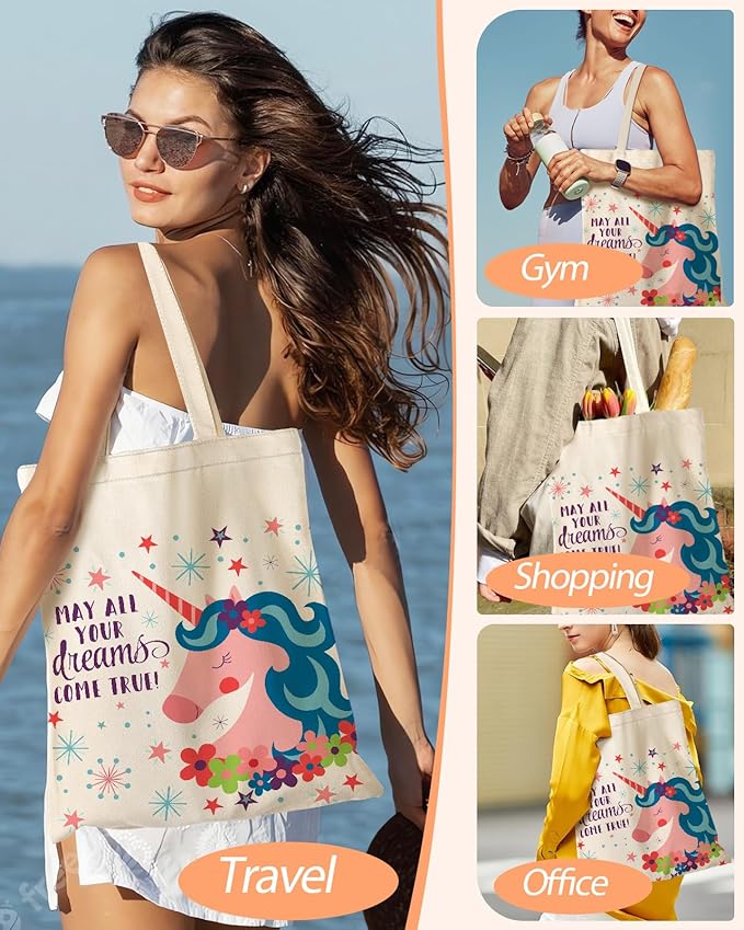 Canvas Tote Bag with Pocket - Aesthetic Cute Canvas Bag for Women Shoulder Totes for Shopping, Work, Gym