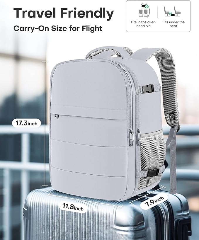 HOTOR Travel Backpack - Flight Approved Travel Bag for Men and Women, Carry on Luggage for 15.6" Laptop and Travel Essentials for Work, Business, Weekender, College 11.8"x7.9"x17.3" (Grey)