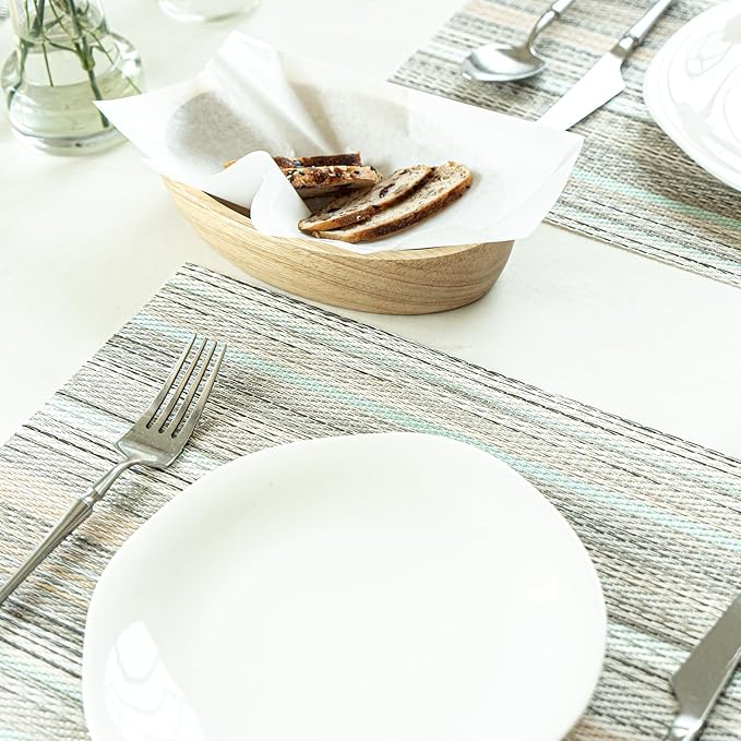 Placemats Set of 6 Vinyl/Plastic Woven Place Mats for Kitchen Table Indoor/Outdoor Washable Placemat Wipeable Dining Table Mats (Turquoise,6)