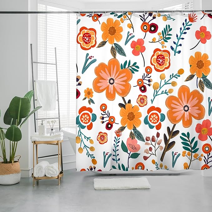 Bohemian Bathroom Curtain Colorful Boho Floral Print Beautiful Bright Polyester Fabric Cloth Shower Curtain for Bathroom Decoration, 72"x72"