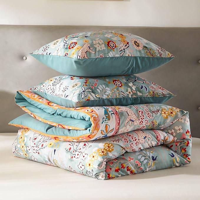 Cupocupa Duvet Cover Full Size Set Boho Floral Pattern Full Christmas Duvet Cover Set for Full Size Bed Vintage Soft Bedding Leaf Print Duvet Cover with Pillowcases