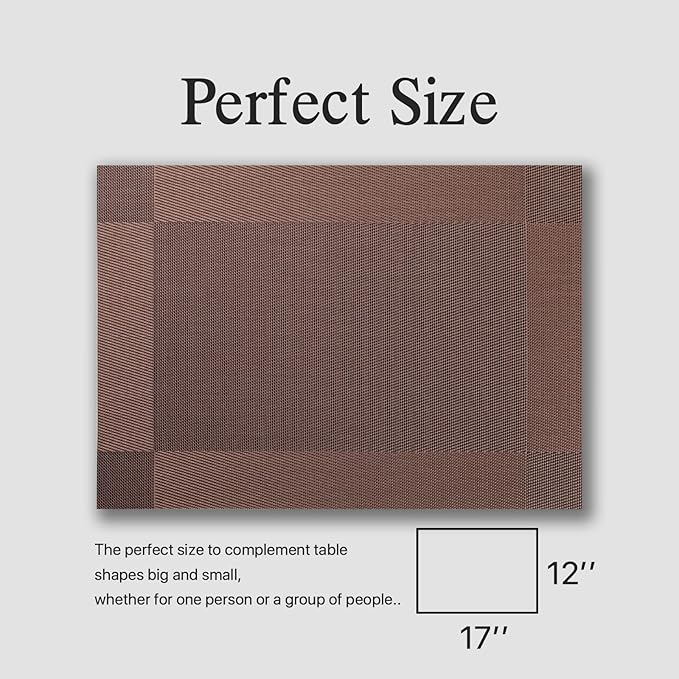 Placemats Set of 6 - Easy Clean Woven Vinyl Placemats for Dining Table, Indoor/Outdoor Place Mats, Washable PVC Table Mats(Brown Cube)