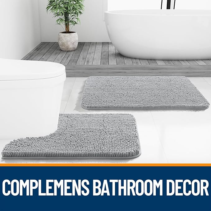 OLANLY Bathroom Rugs 70x24, Extra Soft Absorbent Chenille Bath Rugs, Rubber Backing Quick Dry, Machine Washable Bath Mats for Bathroom Floor, Tub and Shower, Home Decor Accessories, Light Grey