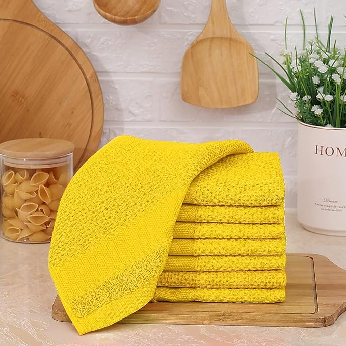 Homaxy 100% Cotton Dish Cloths, 6 Pack - 12 x 12 Inches, Waffle Weave Super Soft and Absorbent Dish Towels Quick Drying Dishcloths, Yellow