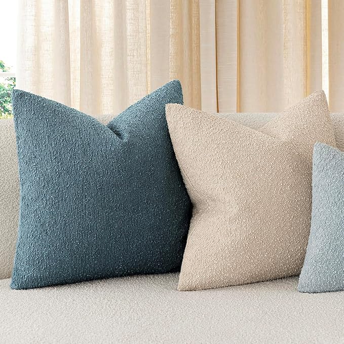 Foindtower Pack of 2, Decorative Textured Boucle Throw Pillow Covers Accent Solid Pillow Cases Soft Cozy Couch Cushion Case for Chair Sofa Bedroom Living Room Home Decor 16x16 Inch Misty Blue