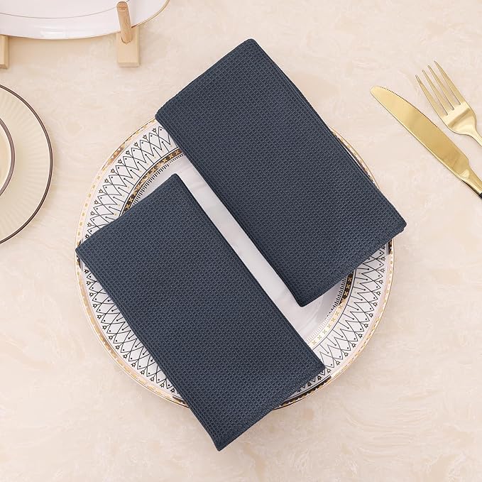 Homaxy 100% Cotton Waffle Weave Kitchen Towels - 4 Pack Soft and Absorbent Dish Towels - 16 x 26 Inches Quick Dry Hand Towels - Dark Grey