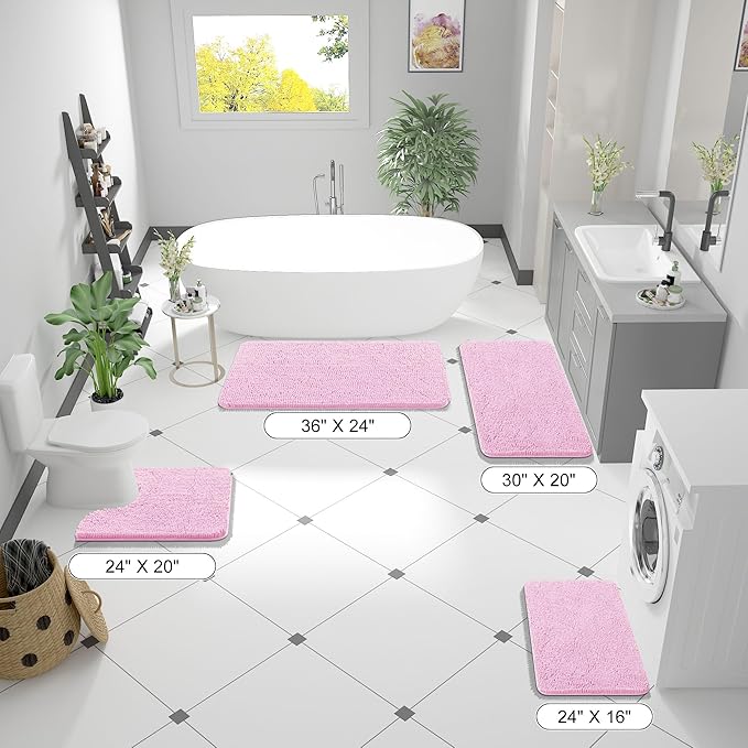 OLANLY Bathroom Rugs 44x24, Extra Soft Absorbent Chenille Bath Rugs, Rubber Backing Quick Dry, Machine Washable Bath Mats for Bathroom Floor, Tub and Shower, Home Decor Accessories, Pink
