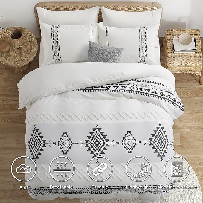 Oli Anderson Boho Duvet Cover Set Twin Size, Black and White Color Clash 2 PCS Microfiber Bedding Set, Durable and Super Soft Duvet Covers with Zipper and Ties, 68"*90"