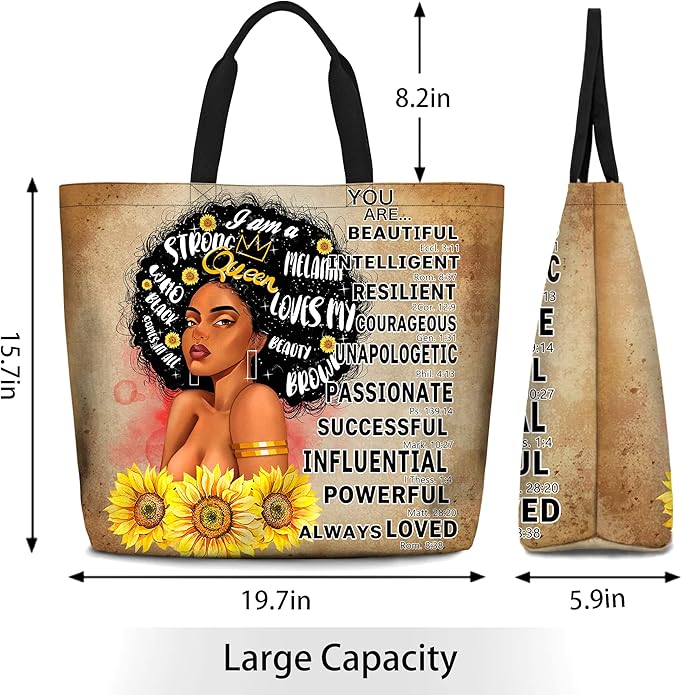 IAGM Women Tote Bags African American Woman Shoulder Bag Afro Black Girl Magic Satchel Handbags For Shopping,Work,Grocery,Gym