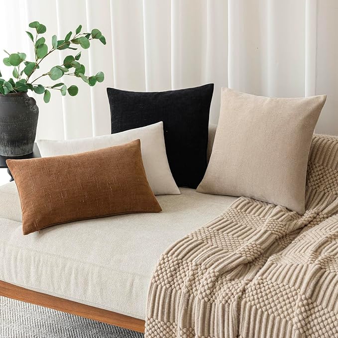 Foindtower Pack of 2 Soft Textured Throw Decorative Pillow Covers Lumbar Accent Solid Cushion Cover Cozy Farmhouse Pillow Case with Zippe for Couch Sofa Bed Living Room 12x20 Inch, Bronze