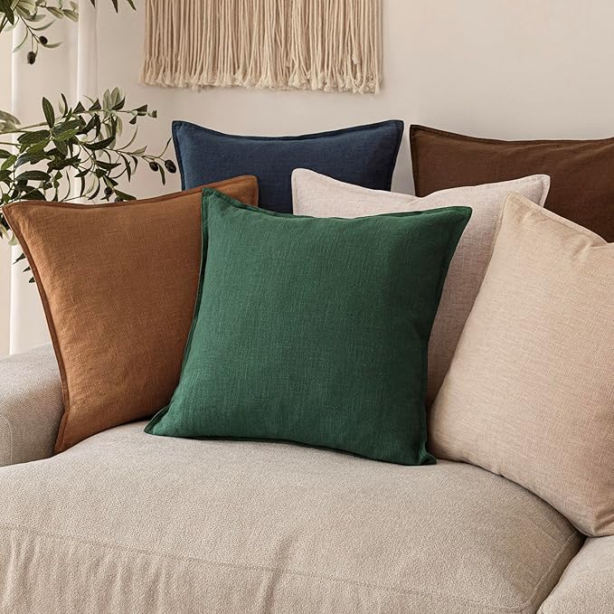 Foindtower Pack of 2, Decorative Linen Soild Throw Pillow Covers Soft Accent Lumbar Cushion Case Boho Farmhouse Pillowcase for Chair Couch Sofa Bedroom Living Room Home Decor 12 x 20 Inch Pine Green