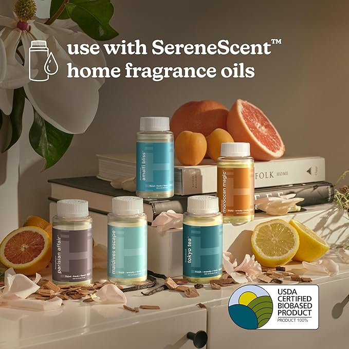 Homedics SereneScent Waterless Home Fragrance Diffuser, Use with Homedics SereneScent Oil (Sold Separately), Patented Air Diffusion Technology, Clean & Natural Fragrance, Enhances Mood, Large Rooms