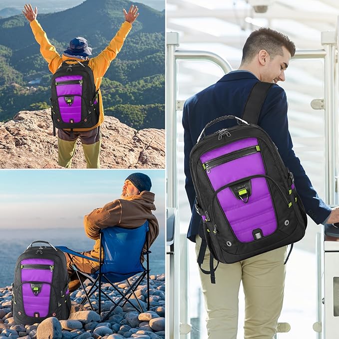 Z-MGKISS 52L Travel Backpack for Women, Large Waterproof Anti-Theft Backpack 17.3 Inch with USB Port, TSA-Approved Daypack, Gifts for Women Teacher Business College, Purple