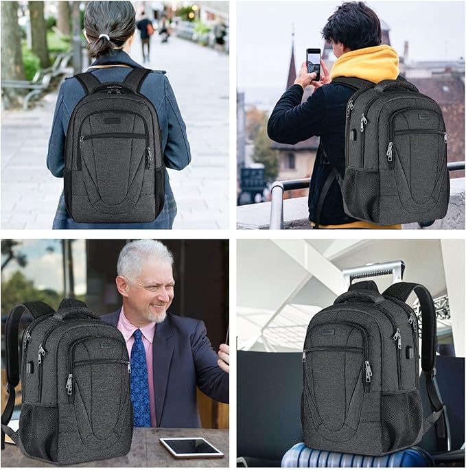 Travel Laptop Backpack for Men and Women, Backpacks for School Teen Boys, Business Anti Theft Slim Durable Back Pack with USB Charging Port, Adult Computer Bag Gift 15.6 IN Laptop, Black