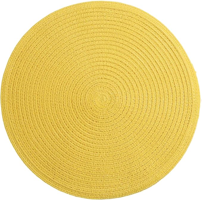 SHACOS Round Braided Placemats Set of 6 Kitchen Place Mats 15 inch Round Table Mats for Dining Tables Washable (Yellow, 6)