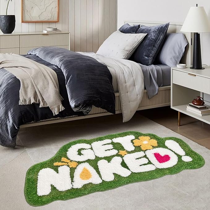 Get Naked Bath Rug, Fun Bathroom Rug,Green Bath Rugs Long Bath Mat Funny Bathroom Non Slip Microfiber Plush Cool Mat for Washable Absorbent Bathtub,Bedroom and Shower 20"x40"