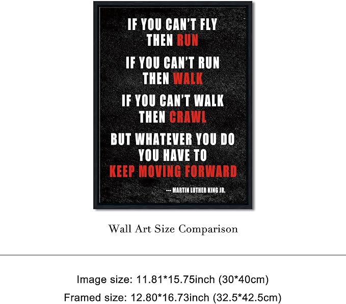 Pyradecor Black Framed Canvas Wall Art Keep Moving Forward Motivational Classroom Positive Quotes Inspirational Poster for Office Living Room Home Decorations