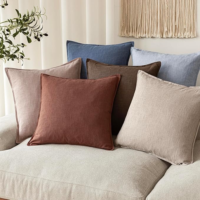 Foindtower Pack of 2, Decorative Linen Soild Throw Pillow Covers Soft Accent Euro Cushion Case Boho Farmhouse Pillowcase for Chair Couch Sofa Bedroom Living Room Home Decor 24 x 24 Inch Rust Red