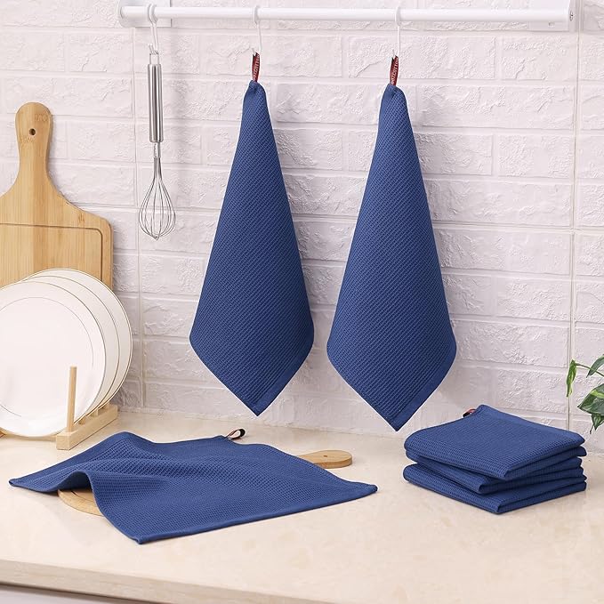 Homaxy 100% Cotton Waffle Weave Dish Cloths - 8 Pack Soft and Absorbent Dish Towels - 12 x 12 Inches Quick Dry Dish Rags - Navy Blue
